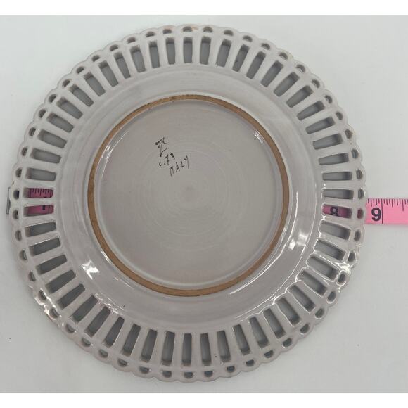 VTG Ugo Zaccagnini Italy Fruit Reticulated Plate MAJOLICA ORANGE Green Edge - Picture 3 of 4